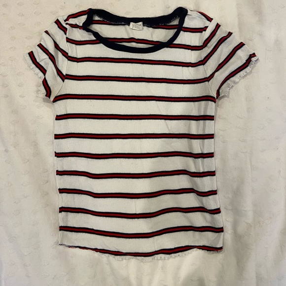 striped garage tight ribbed lettuce edge tee - Picture 1 of 1